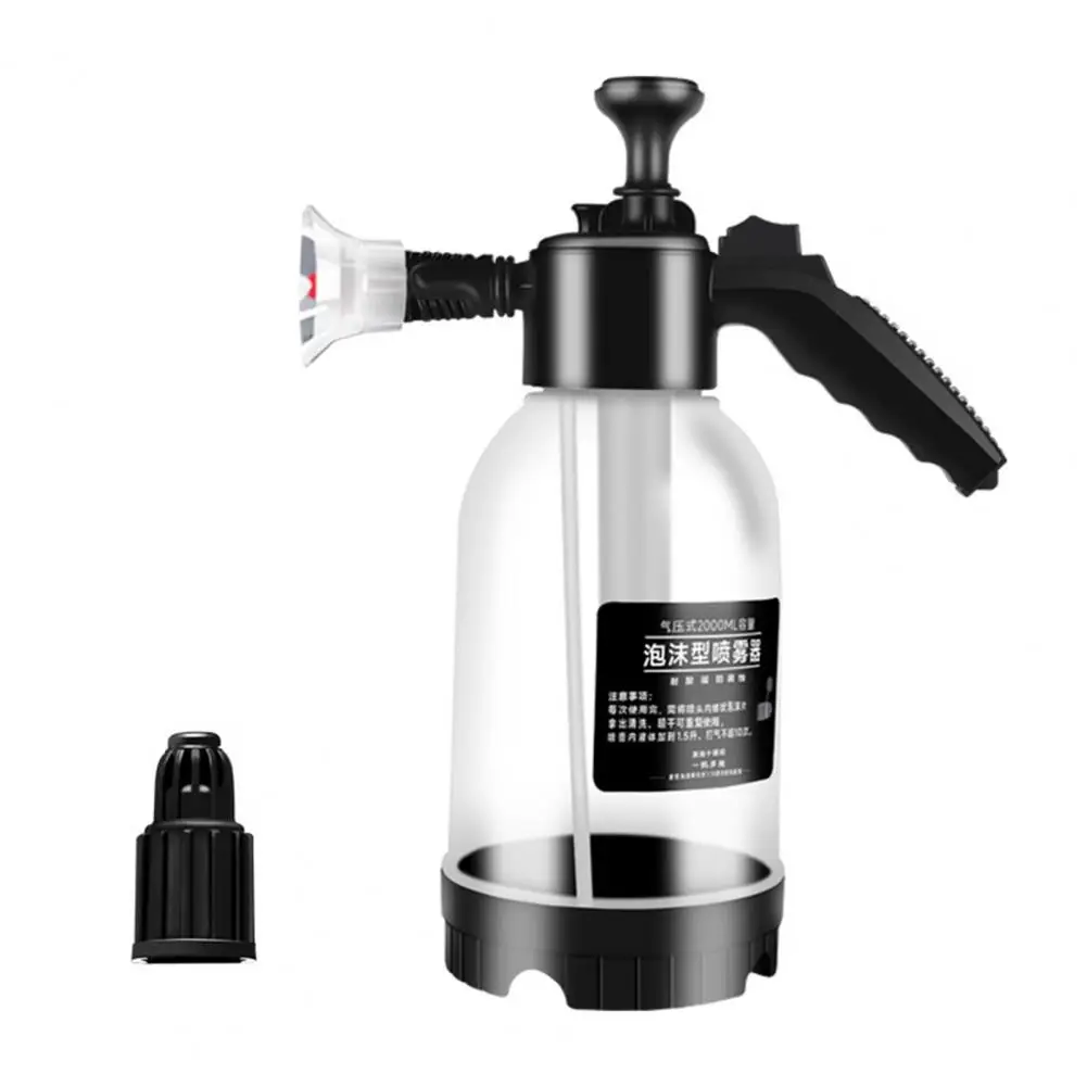 Garrafa pulverizadora de pressão de 2l com alça ergonômica, à prova de vazamento, pulverizador de espuma de neve, garrafa de bomba de água com 2 bicos de substituição