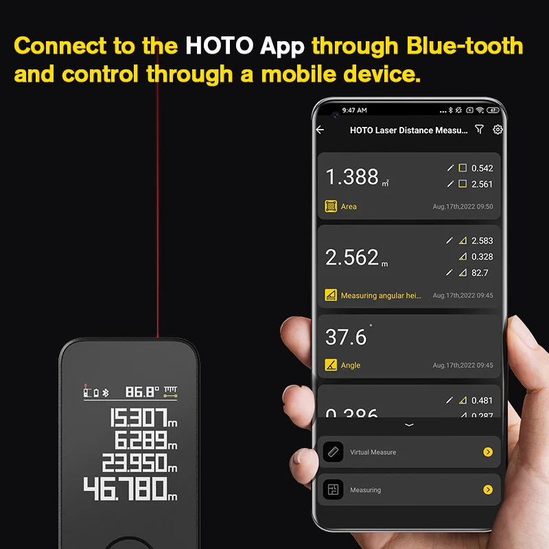 Hoto inteligente medida a laser pro display led inteligente digital fita laser ferramenta de medição recarregável régua laser rangefinder - Image 2