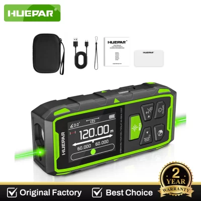 Huepar telêmetro laser duplo medidor de laser de feixe verde 120m/200m ferramenta de medição de unidades múltiplas com display lcd retroiluminado e usb