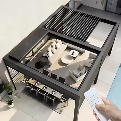 Modern Bioclimatic Outdoor Aluminum Pergola Louvered Waterproof Roof Motorized Garden Terrace Modern Sun Shade Gazebo Premium