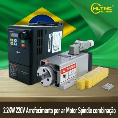 Brasil enviado 1.5kw 2.2kw eixo de resfriamento de ar 24000rpm 220v + controlador de velocidade hs320 vfd + pinças er11/er20 para roteador cnc