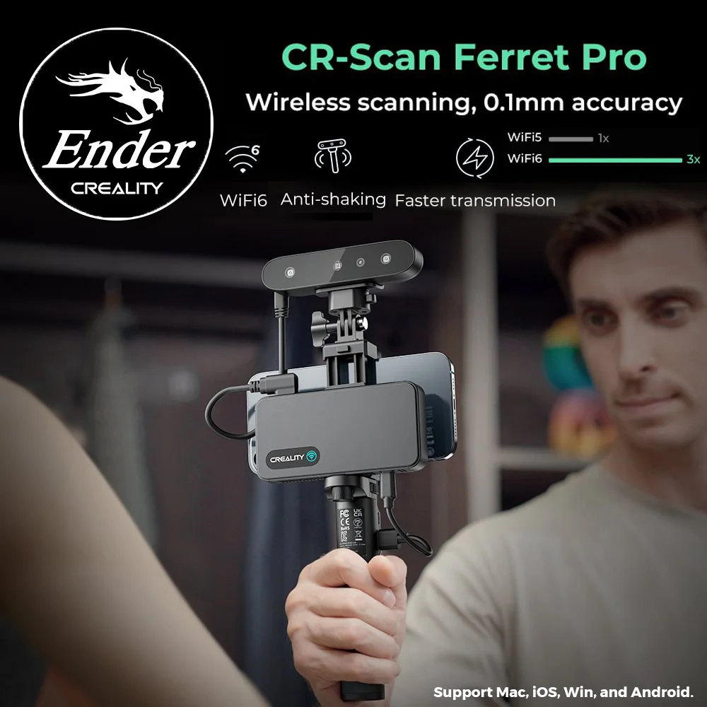 Creality-CR-Scan Ferret Pro Scanner Portátil Portátil 3D, Rastreamento Anti-Shake, WiFi6 Digitalização Sem Fio, 0,1 milímetros de Precisão, 24 Bit