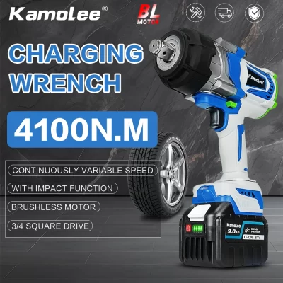 Kamolee 4100N.m Chave de impacto recarregável sem fio 3/4 polegadas Ferramenta de chave elétrica sem escova é compatível com bateria makita 21V
