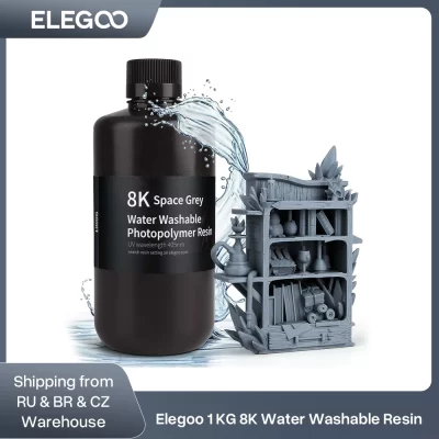 ELEGOO 8K Resina para impressora 3D 405nm Resina lavável com água Resina de cura UV Melhor para impressora 3D SATURN 2 8K Espaço cinza 1000g