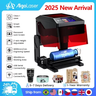 AlgoLaser Pixi Gravador a laser portátil com rolo rotativo Smart Mini Máquina de gravação a laser Ferramentas Classe 1 Laser totalmente fechado