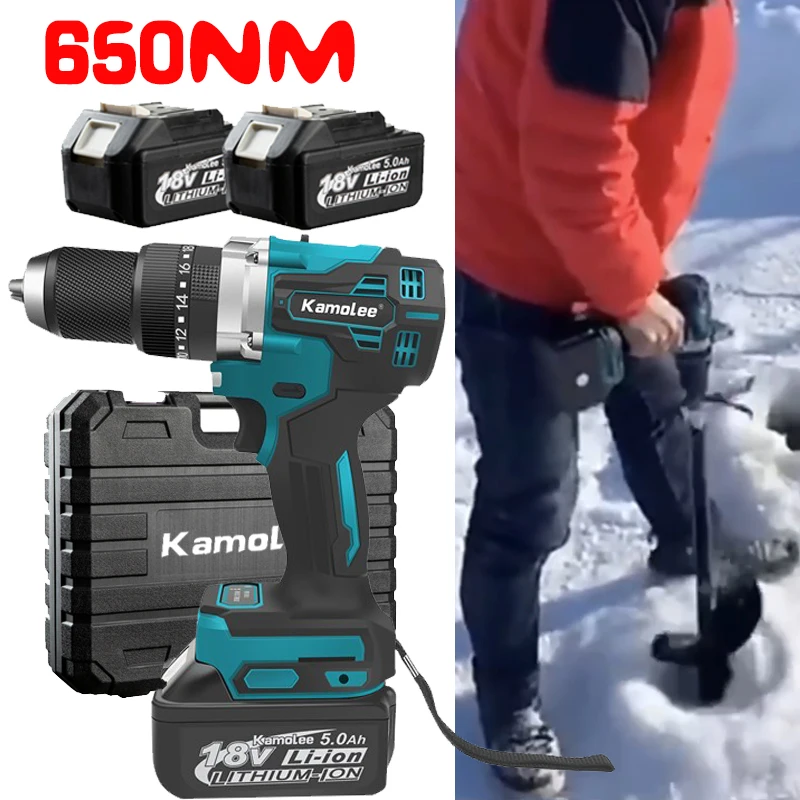 Kamolee-Furadeira de Impacto Elétrica Sem Escova com Alto Torque, Quebrando Gelo, Chave de Fenda Quebrando a Terra, Novo, 13mm, 650NM