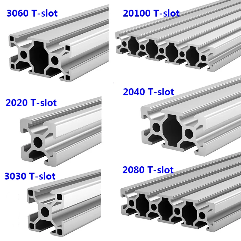 Ue 2020 2040 2060 3030 3060 4040 2080 20100 T-slot Perfil de alumínio 100 200 500 800mm Extrusão de trilho linear CNC Peças de impressora 3D