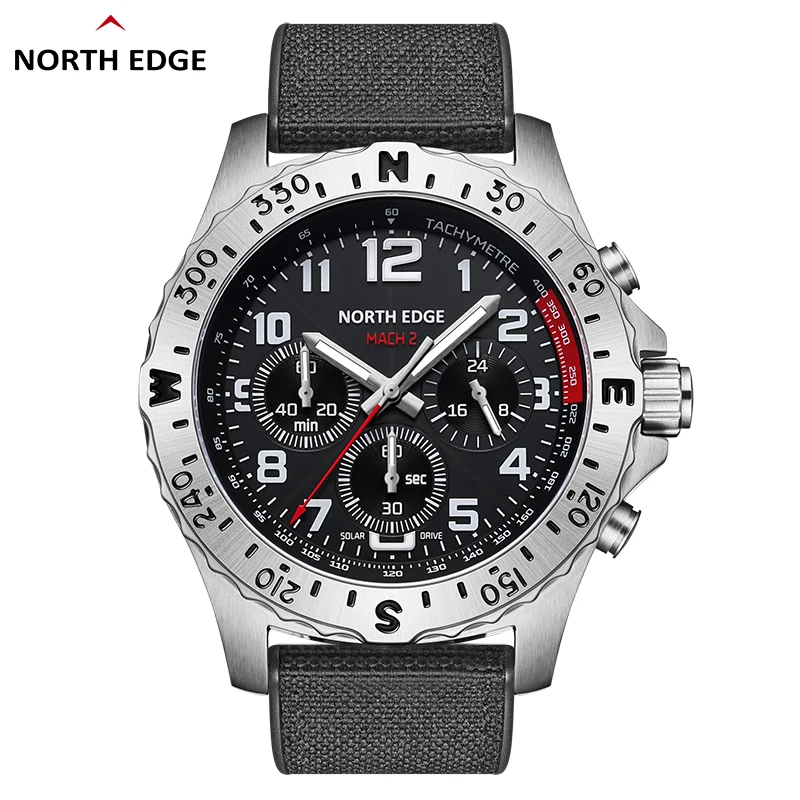 North edge 2025 mach 2 relógios masculinos energia solar 316 caixa de aço inoxidável relógio de quartzo para homem piloto à prova dwaterproof água 50m cronômetro