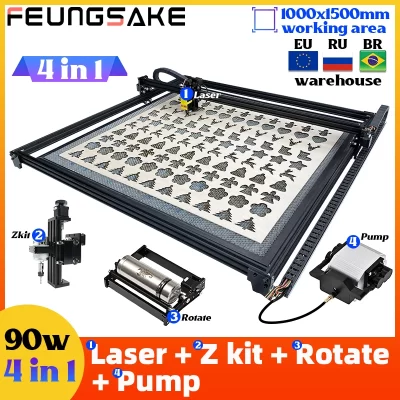 Máquina de gravação a laser 90w, para mesa de favo de mel de metal, gravador a laser e máquina de corte, impressora de madeira, bomba de assistência de ar