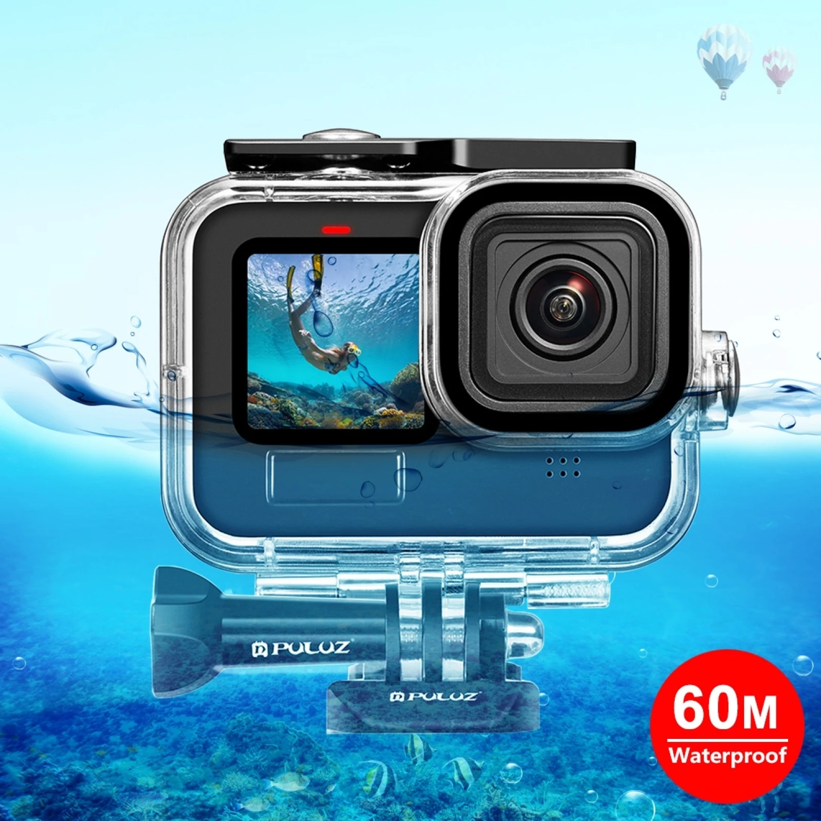 Capa à prova d'água para GoPro HERO13 12 11 10 9, PULUZ 60m Capa protetora para mergulho com fivela de montagem básica e parafuso