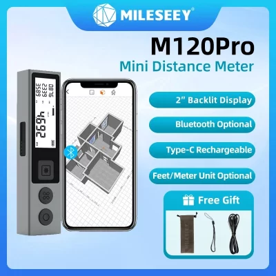 Mileseey m120 pro medidor de distância a laser portátil treas usb tipo c retroiluminado recarregável mini telêmetro ferramentas medida para casa