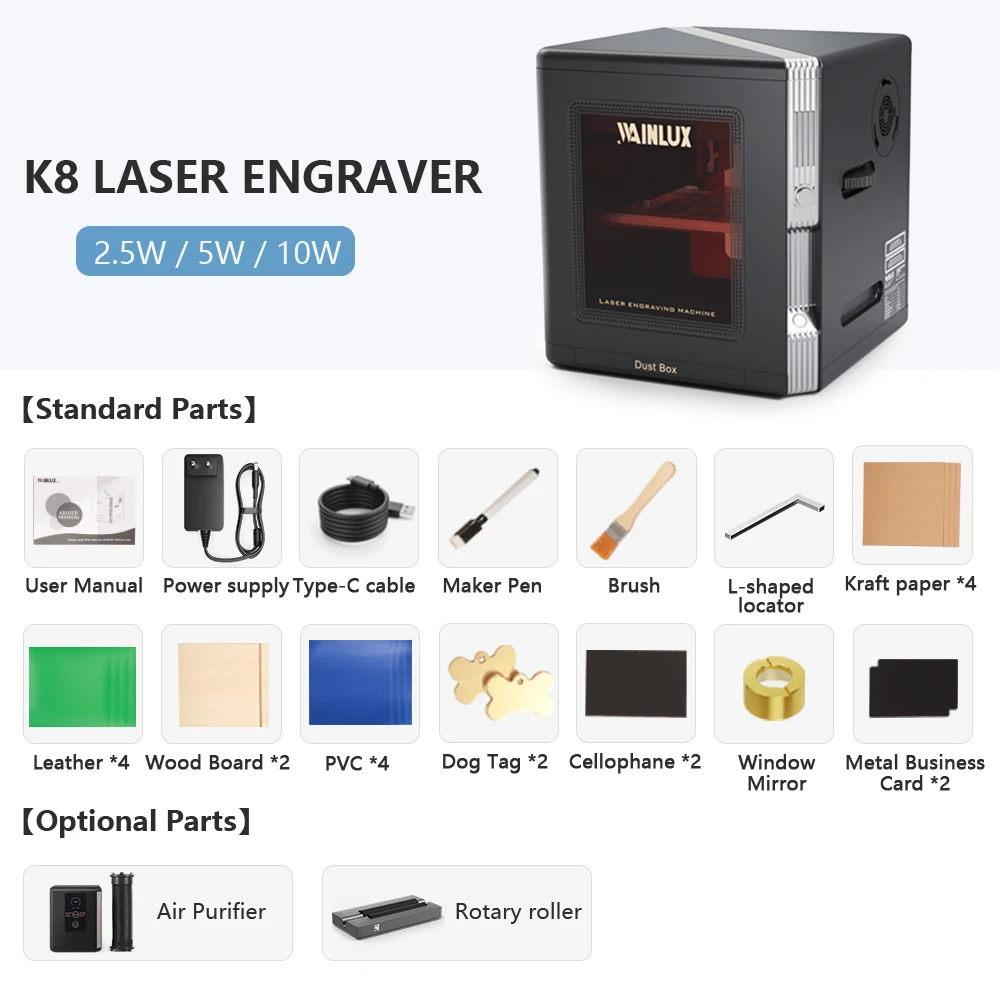 WAINLUX K8 Mini Blue Laser Engraving Machine Ultimate Desktop Laser Engraver 2.5W 5W 10W for Productivity DIY Small Businesses - Image 6