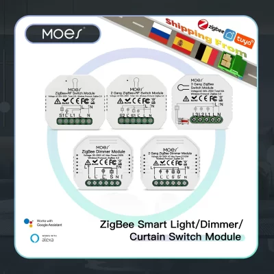 MOES Tuya ZigBee 3.0 Módulo de relé de interruptor de luz inteligente 1/2/3 Gang Smart Life/Tuya App Control, funciona com Alexa Google Home Yandex