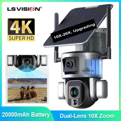 Ls vision 4k 8mp câmera solar de lente dupla 20x zoom 4g sim/wifi câmera de segurança ao ar livre rastreamento humanóide cor visão noturna cam