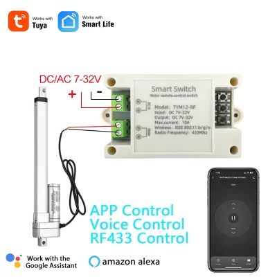 Tuya smart life wifi controlador de motor de atuador linear elétrico, dc12v 24v 32v, controle remoto rf433, funciona com alexa e google home
