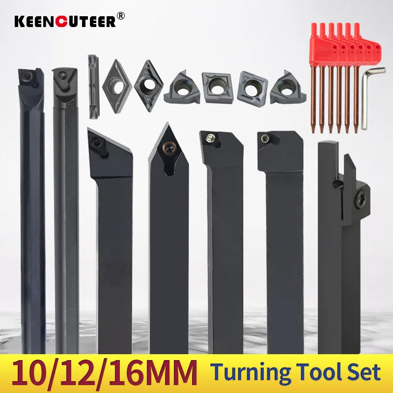 Conjuntos de ferramentas de torneamento 10/12/16mm mgehr sdjcr sdncn sclcr ser snr torno chato barra com 7 peças inserção de carboneto suporte de corte cnc