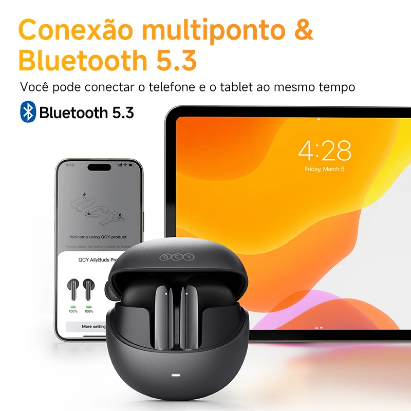 QCY HT10 AilyBuds Pro+ ANC Fone de ouvido sem fio Hi-Res Audio com LDAC Bluetooth 5.3 Fones De Ouvido 6 Mic AI HD Chamada Conexão Multiponto - Image 5