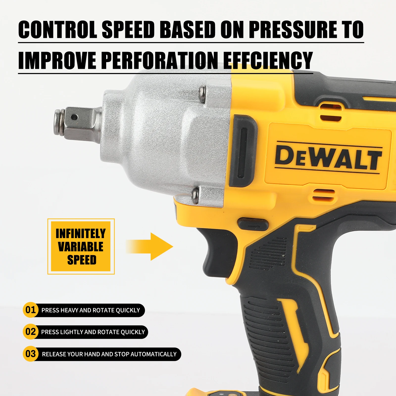 Chave de impacto sem escova DeWALT: potência de 20 V, torque 1898N.M, velocidade movida a pressão, segurança dupla e design ergonômico para trabalhos pesados - Image 4