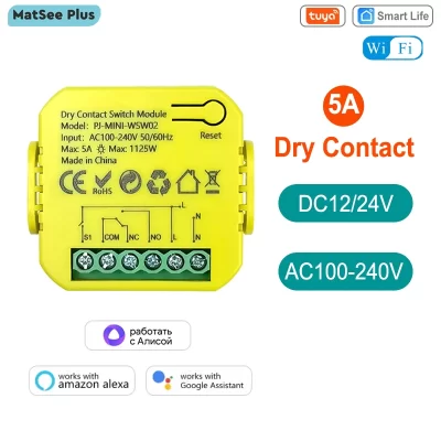 Contato seco wifi interruptor relé 5a tuya vida inteligente app controle remoto cronometragem dc 12/24v ac 100-240v suporta google casa alexa