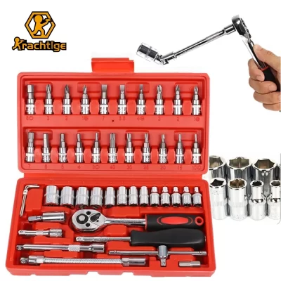 Krachtige 46 pçs/set Conjunto de Combinação de Aço Carbono 1/4 "Chave de Soquete Chave de Fenda Ferramenta de Reparo de Carro de Motocicleta Doméstica