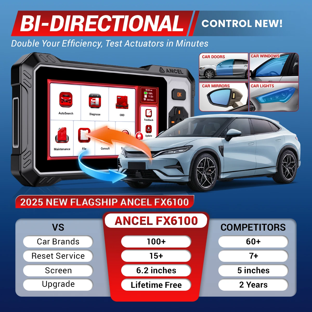 Ancel fx6100 scanner automotivo ferramentas de diagnóstico de carro com mais de 15 scanner de controle bidirecional de reinicialização pode fd atualizações gratuitas à vida - Image 2