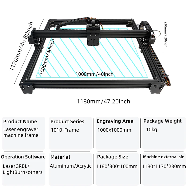 MONTHLY PROMOÇÃO Kit de estrutura de gravador a laser grande 100X100cm Kit de máquina de corte de madeira para gravação em metal Placa de controle Grbl - Image 2