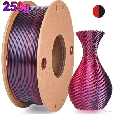 Filamento PLA Silk para Impressora 3D, 1.75mm, Dual/Triple Color, Bobina 250g, Sem Emaranhado, Brilhante, Compatível com a Maioria das Impressoras FDM