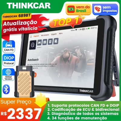 THINKCAR THINKSCAN 689BT OBD2 Ferramenta de diagnóstico Atualização vitalícia gratuita DOIP CANFD Codificação bidirecional ECU Teste ativo 34 redefinições Auto Scanner