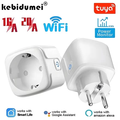Tuya wifi tomada inteligente eu16a/20a tomada inteligente com monitoramento de energia vida inteligente app controle remoto suporte google assistente alex
