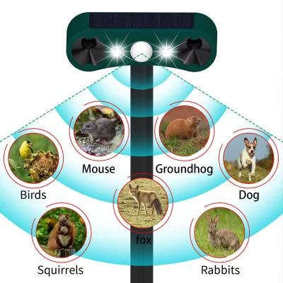 Solar Ultrasonic Animal Repelente, Sensor de movimento ao ar livre, Alarme com sensor PIR, Luz intermitente, Vermelho e Azul, 129dB