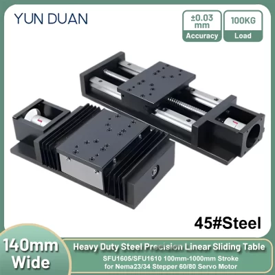 Mesa deslizante resistente de aço CNC, 140 mm de largura, precisão, corrediça linear automatizada industrial, carga de 100 kg HGR20 * 2 para máquinas CNC