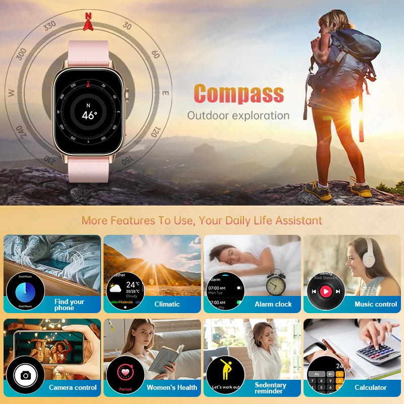 Lige 2025 para android ios gps relógio inteligente feminino 2.01 "tela hd freqüência cardíaca bluetooth chamada bússola ip68 à prova dip68 água masculino smartwatch - Image 6