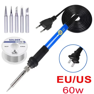 Kit de ferro de solda elétrica com temperatura ajustável, 220v 110v 60w, estação de retrabalho de solda, pontas de lápis de calor, ferramenta de reparo