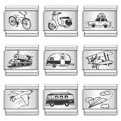 2025 nova bicicleta carro aeronave trem série charme links 9mm pulseira de aço inoxidável diy jóias fazendo módulo escultura a laser presente