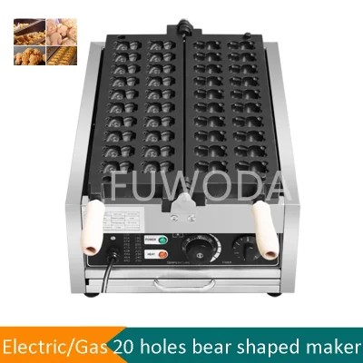 Máquina comercial do waffle do urso, gás elétrico, forma pequena do urso, fabricante do waffle, desenhos animados Bwar, 3000W, 110V, 220V, 20Pcs