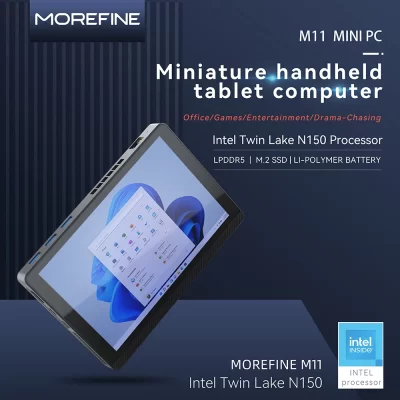 MOREFINE M11 Intel N150 7 Inch Mini PC Windows11 WiFi6 BT5.2 16GB/512G Touch Screen 4K Tablet PC 3400mAh Mini Desktop Host
