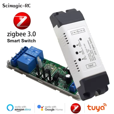 Tuya zigbee interruptor inteligente de controle remoto 1ch 2ch 4ch módulo relé zigbee 12v 24v 220v contato seco para luz motor garagem alexa
