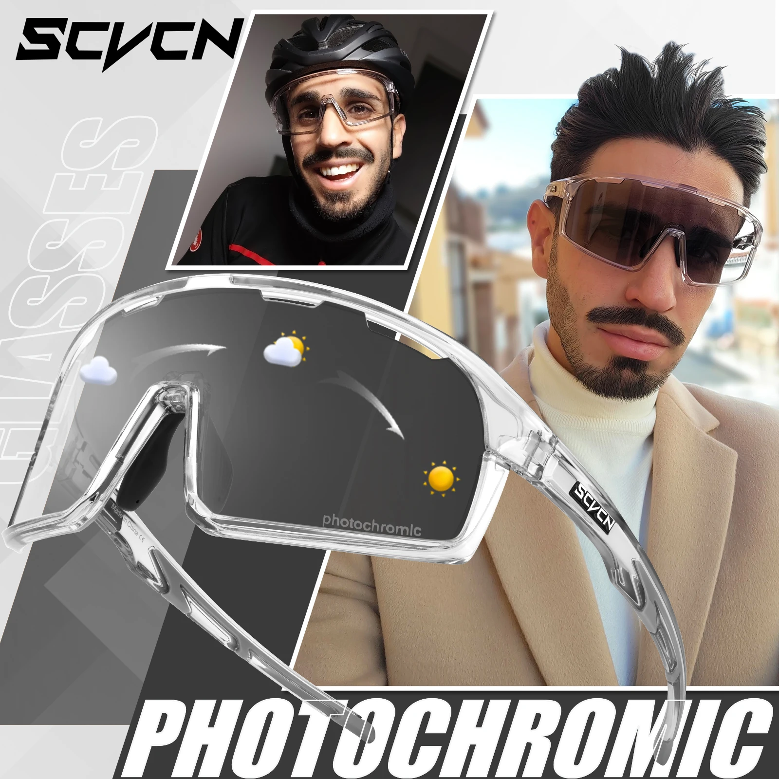 Scvcn óculos de sol fotocromáticos para ciclismo, óculos noturnos para andar de bicicleta uv400, mtb, bicicleta de estrada, esportes ao ar livre, beisebol, caminhadas, golfe - Image 5
