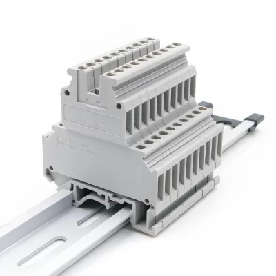 UKK3 DIN Rail Terminal Block 10Pcs Double-Deck Screw Clamp Adjustable Pressure Spring Loaded Brass Contacts