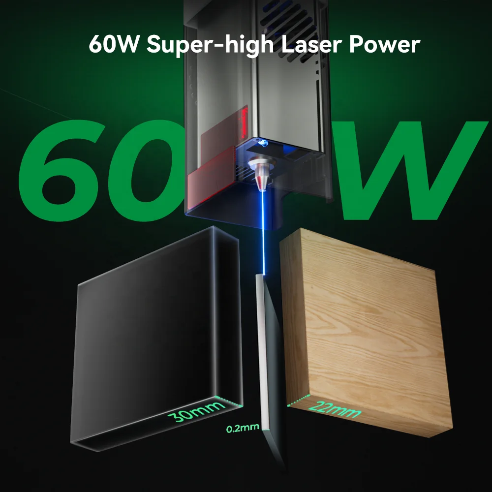 Atacado original falcon2 pro 60w seguro e visível grande máquina de gravação e corte a laser fechada rápida - Image 5