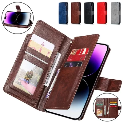 9 Card Slots Double Layer Wallet Case for iPhone 17 16 Pro Max 16e iPhone 15 14 13 12 11 15 Pro 14 Plus 17 Pro Max Phone Cases