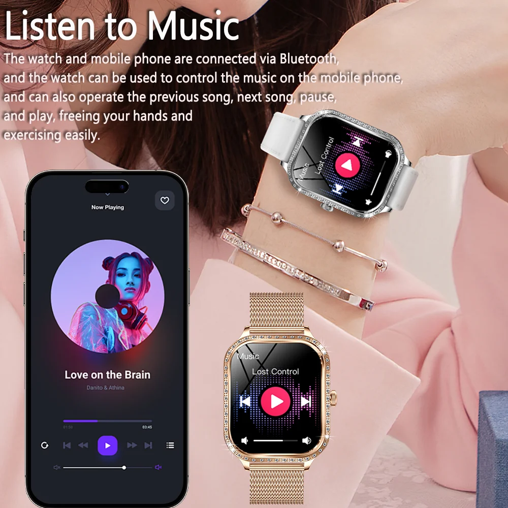 Nova moda feminina relógio inteligente freqüência cardíaca 1.75 Polegada 240*296 tela hd diamante relógio bluetooth chamada à prova dwaterproof água smartwatch senhoras - Image 6