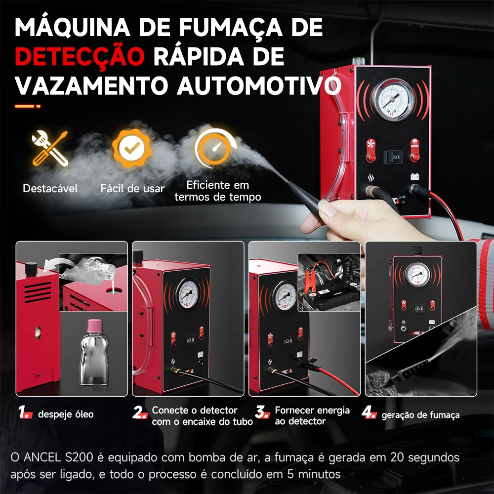 ANCEL-S200 Analisadores De Gás Do Carro, Detector De Vazamento De Fumaça, Automotive EVAP Locator Vazamento, Gerador De Tubo De Óleo, Ferramentas De Diagnóstico - Image 5