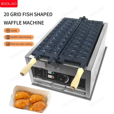 Xeoleo taiyaki máquina 3000w elétrica forma de peixe waffle maker 20 pçs taiyaki fabricante antiaderente lanche máquina peixe forma pão