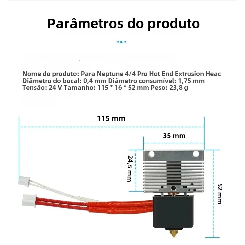 Elegoo Neptune 4 Hotend Kit com Cartucho Aquecedor 24V Termistor Bloco de Aquecimento Cabeça Extrusora para Neptune4 pro Peças de Impressora 3D - Image 3