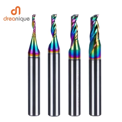 Dreanique 1 peça 6mm haste única flauta carboneto espiral fresa alumínio 3d cnc gravura madeira revestimento acrílico dlc