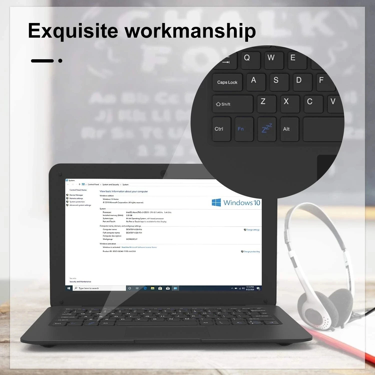 10.1 Inch Computer Laptop Windows 10 OS Preinstalled Quad Core 3GB+64GB Netbook HDMI Webcam Office (Black) - Image 3