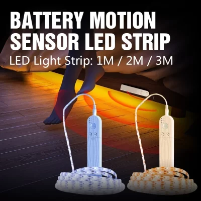 Luzes LED Strip com sensor de movimento PIR, lâmpada de cozinha, diodo de fita, decoração interior flexível, luz de fundo TV, branco quente e frio