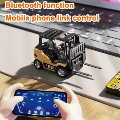 Empilhadeira rc controlada por aplicativo, veículo de engenharia de simulação de liga 1:64, mini carro de controle remoto bluetooth para crianças e adultos