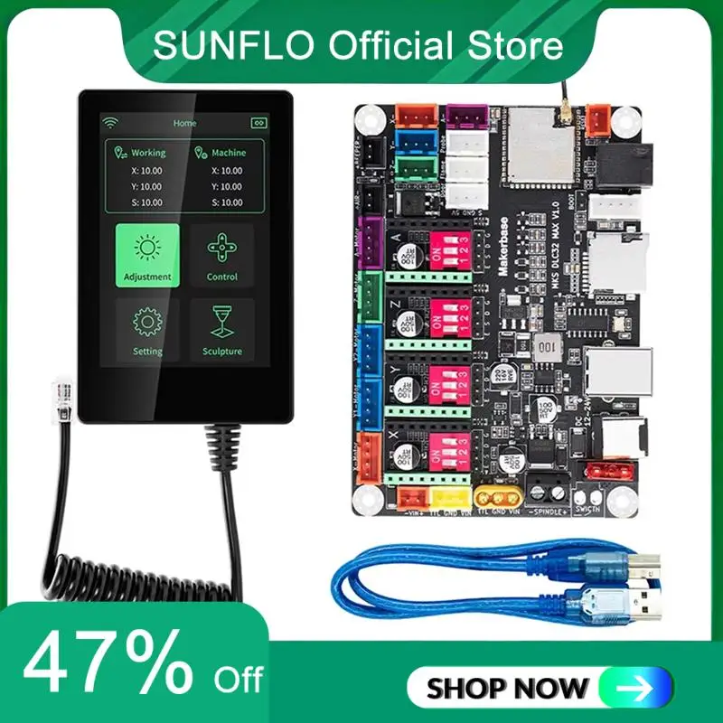 Sunfllo mks dlc32 max placa-mãe máquina de gravação a laser controlador de 4 eixos para peças de gravador de madeira cnc com tela de 3.5 Polegada